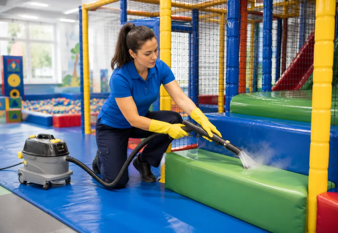 Soft play centre equipment prepared for family visitors.